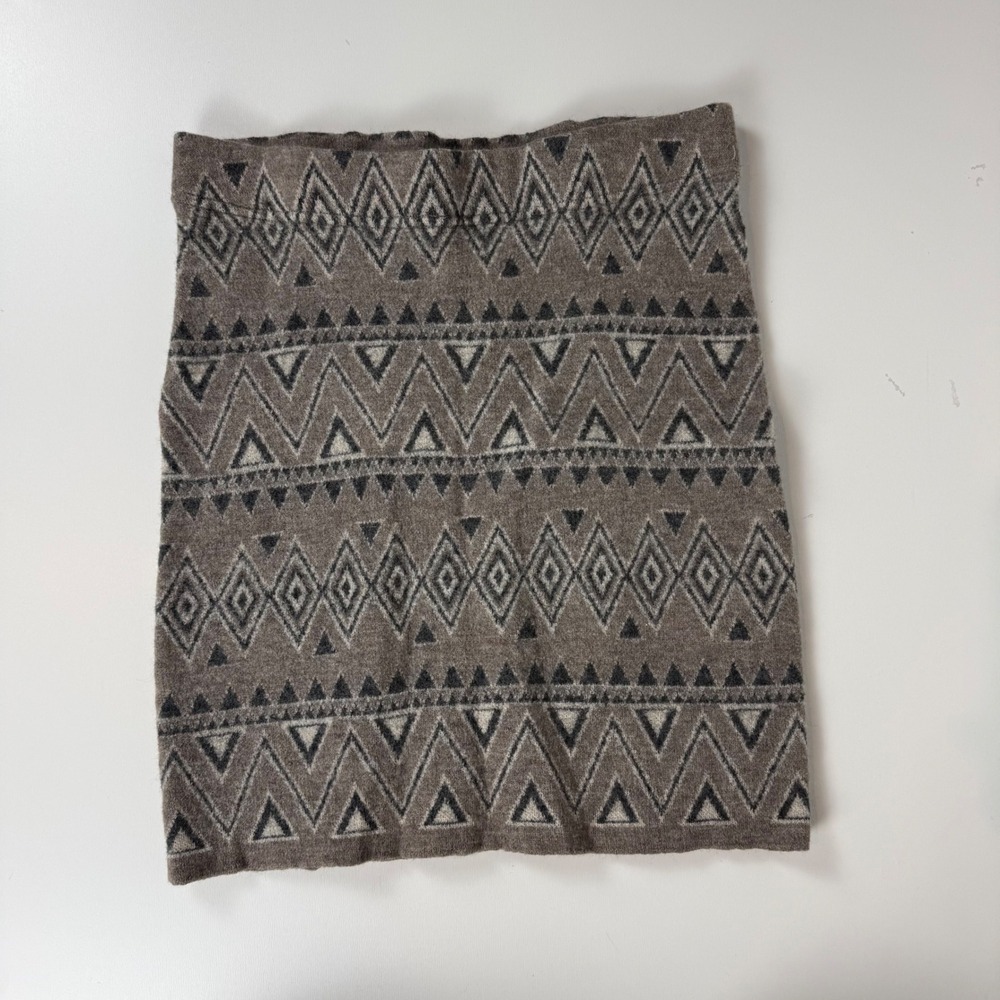 Toad&Co Devon Brown Boiled Merino Wool Geometric Southwestern Mini Skirt Small